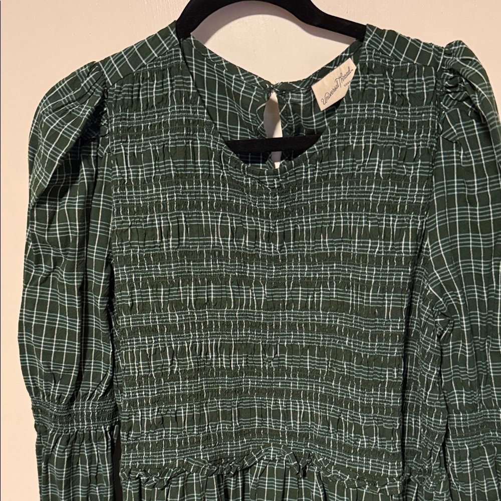 Universal Thread Plaid Long Sleeve Dress in Forest Green - Picture 4 of 10